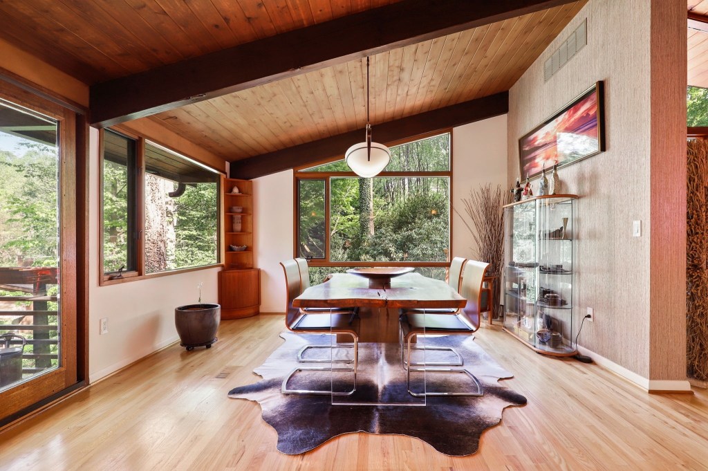 Light filled mid century modern house with clerestory windows and vaulted ceilings. 