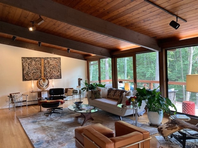 Cozy living room in MCM deck house in towson maryland