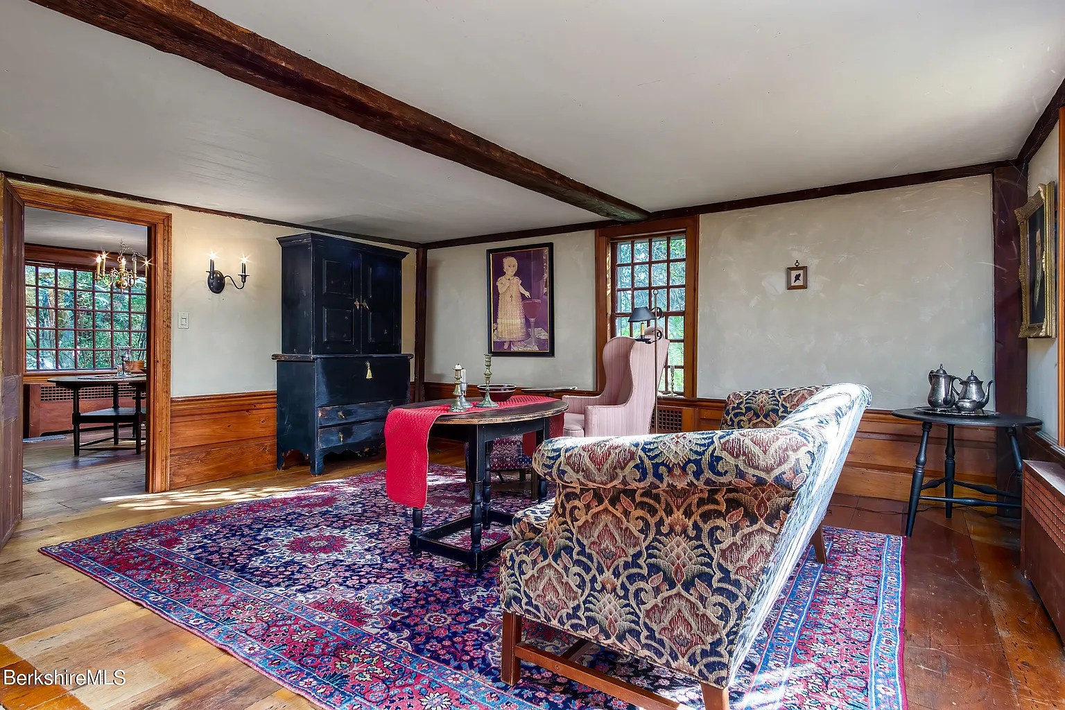 Living space in restored 18th-century Georgian home in Williamstown Massachusetts