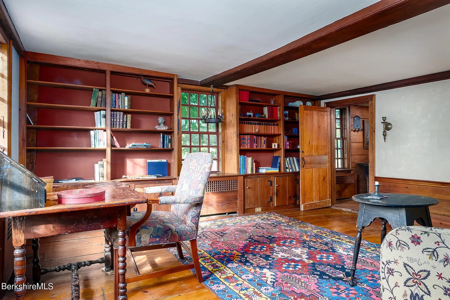 Library room in restored 18th-century Georgian home in Williamstown Massachusetts