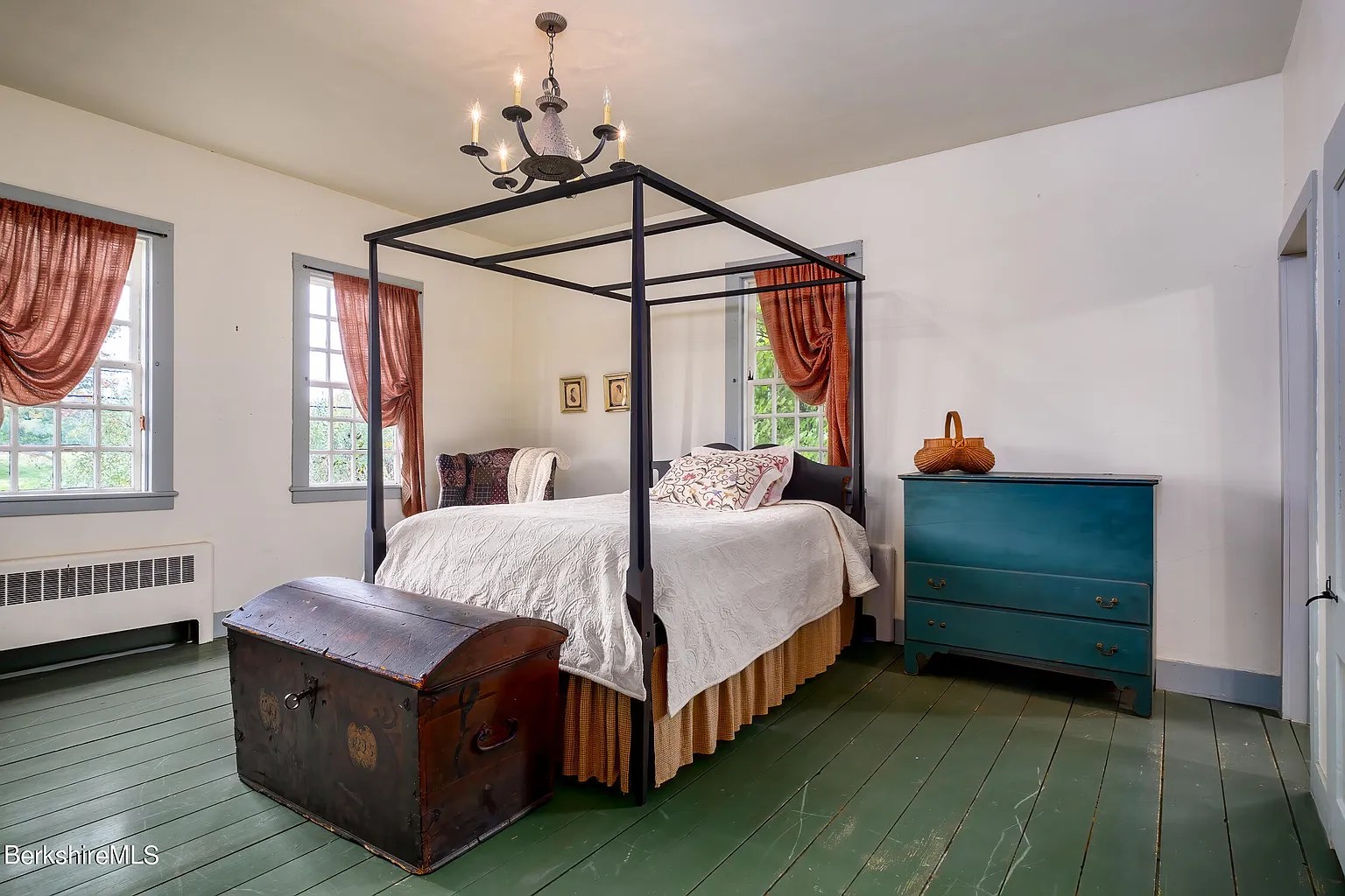 Bedroom in restored 18th-century Georgian home in Williamstown Massachusetts