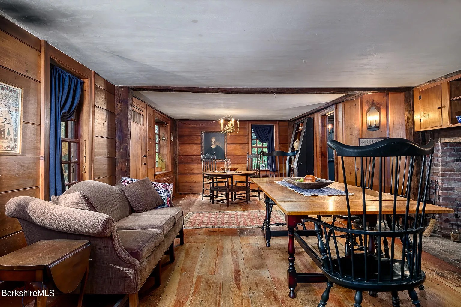 Living area in restored 18th-century Georgian home in Williamstown Massachusetts