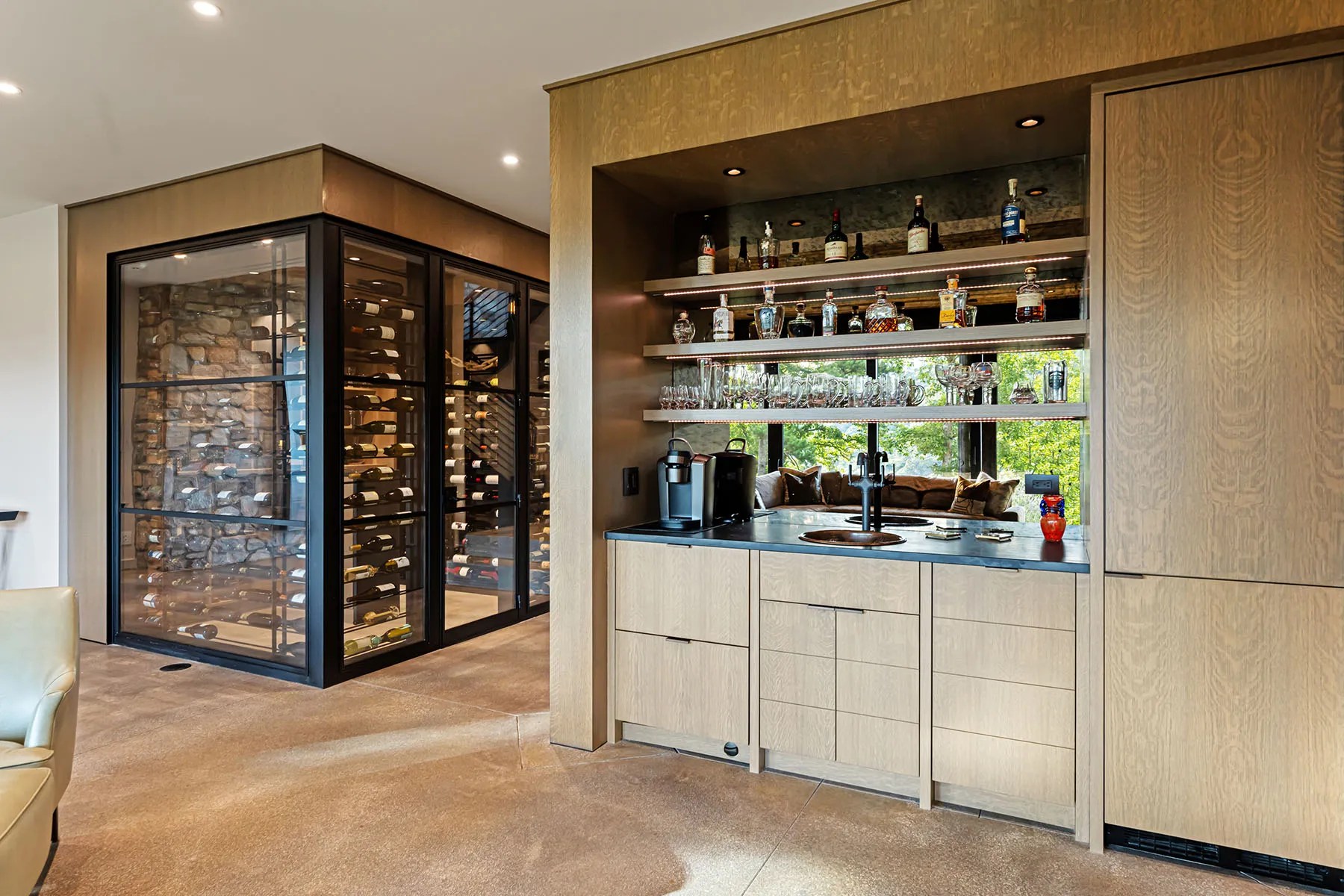 Bar area in a house with an eco friendly green roof.