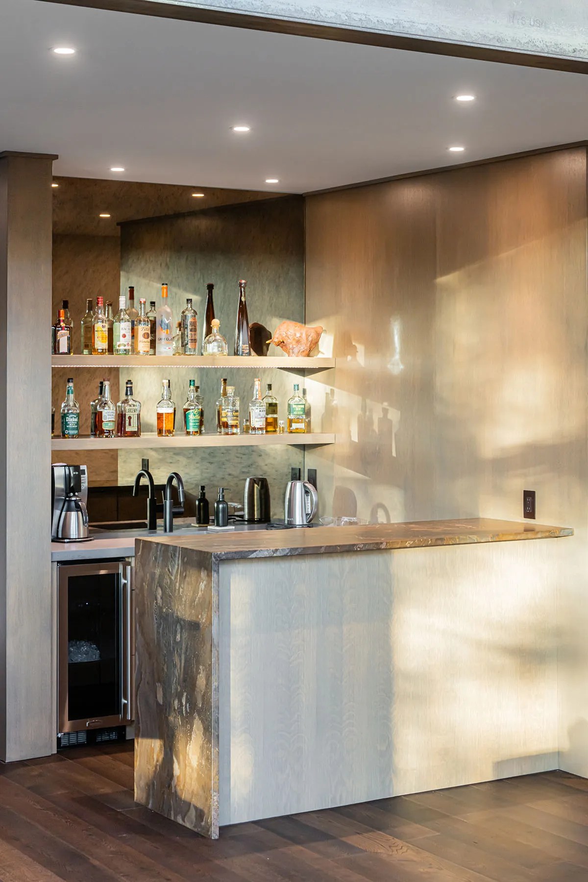 Bar area in a house with a living green roof