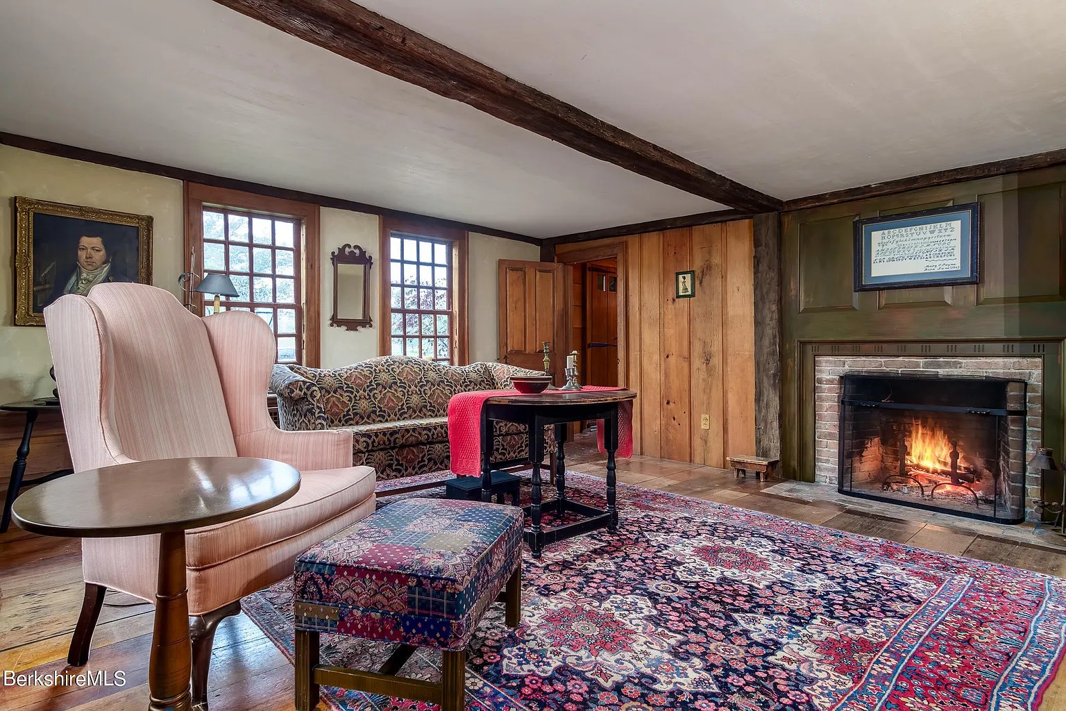Living space in restored 18th-century Georgian home in Williamstown Massachusetts