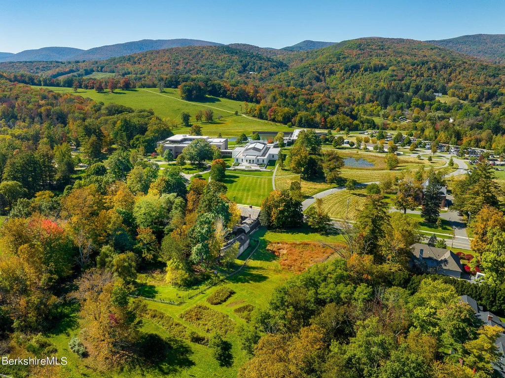A view from above williamstown massachusetts and the clark institute with mountain views.