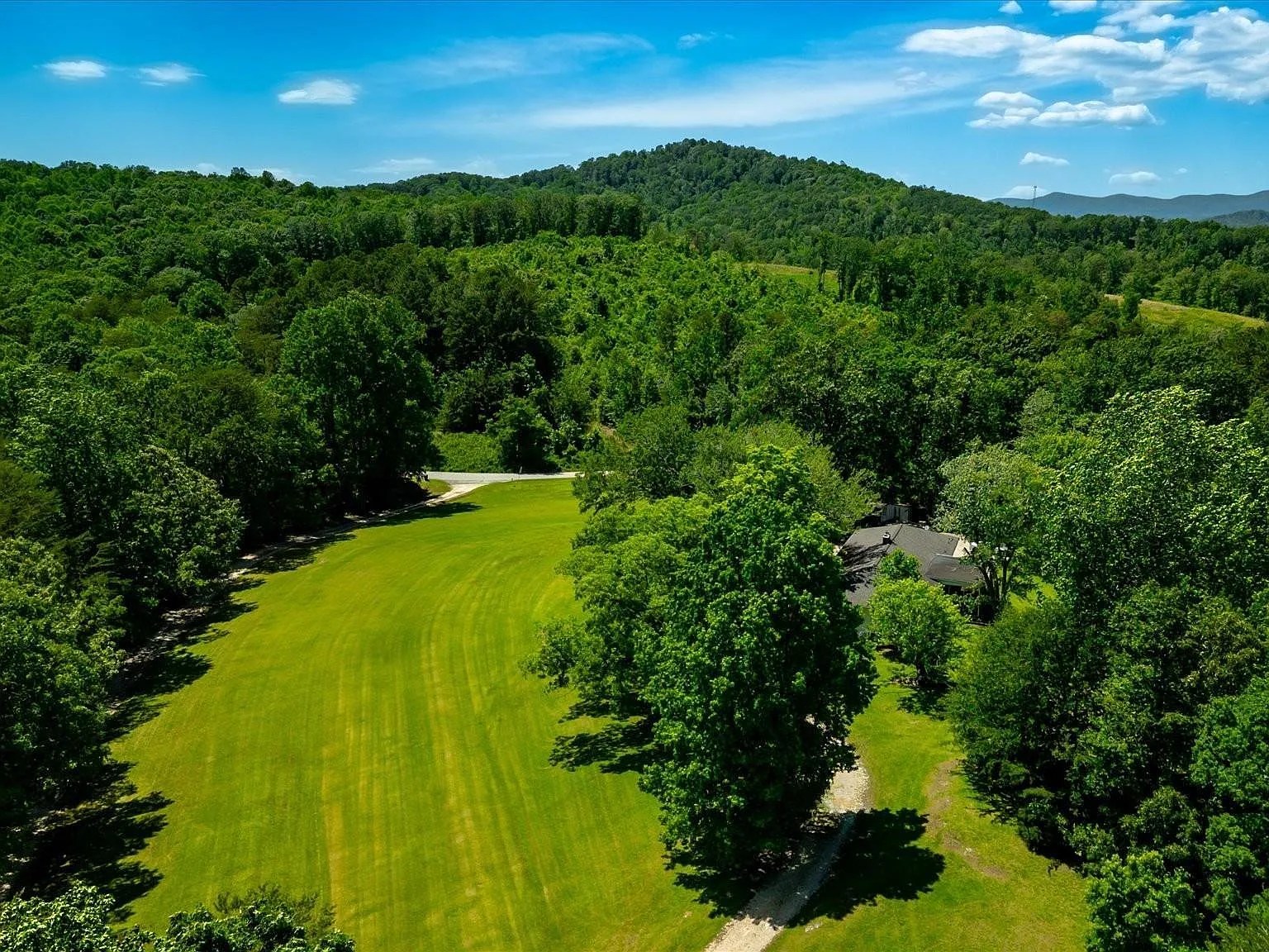 Beautiful view from above of travelers rest house  in south carolina with mountains in the back